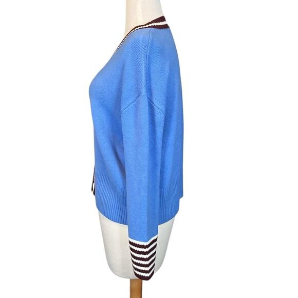 NWT French Connection Preppy Blue, White, Maroon Cardigan Medium Button Down 90s - Picture 5 of 10